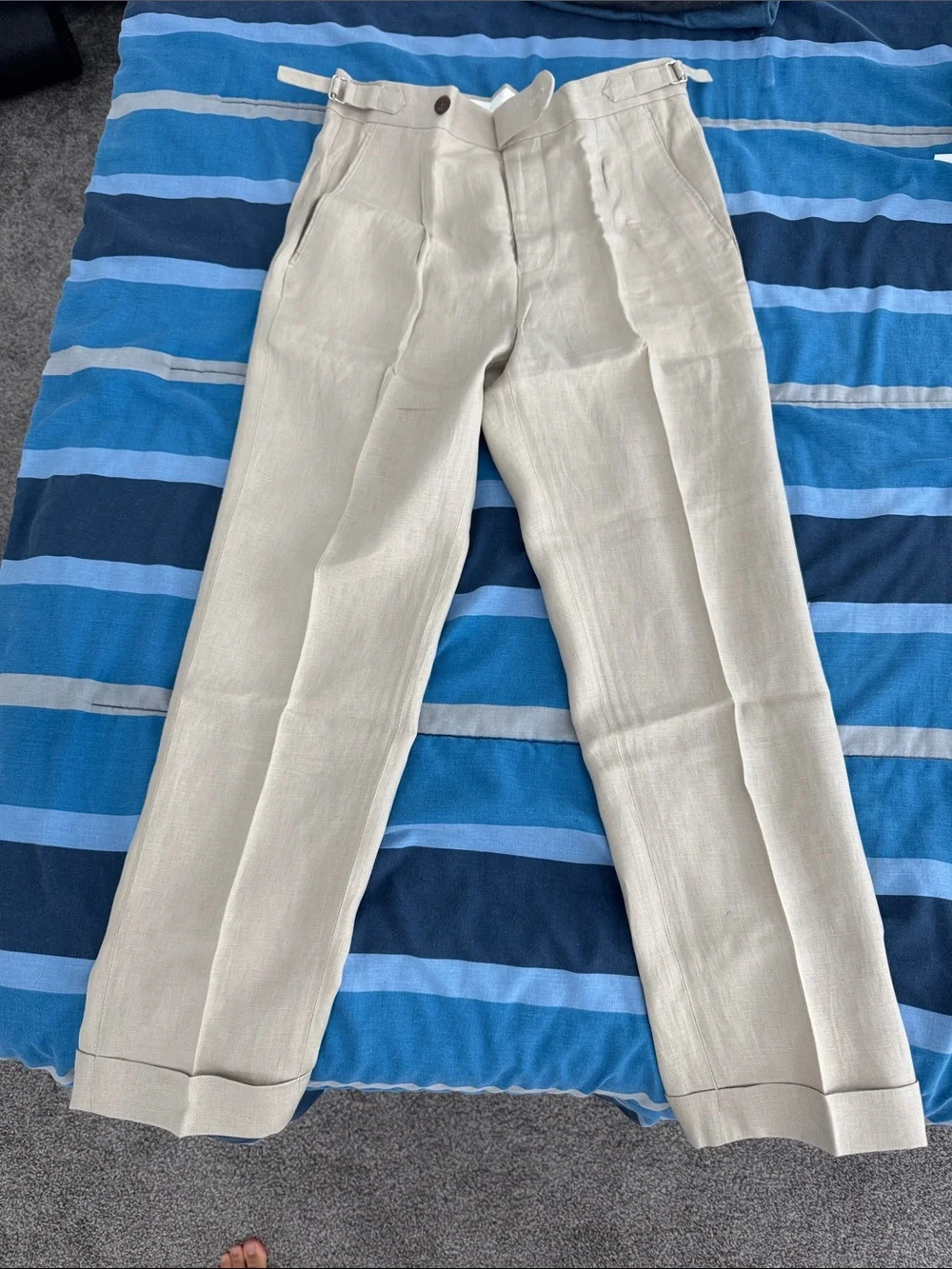Men's Cream Dress Pants with Side Adjusters